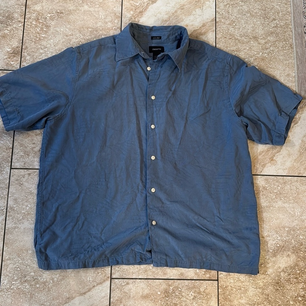 Claiborne Med Blue‎ Silk Shirt